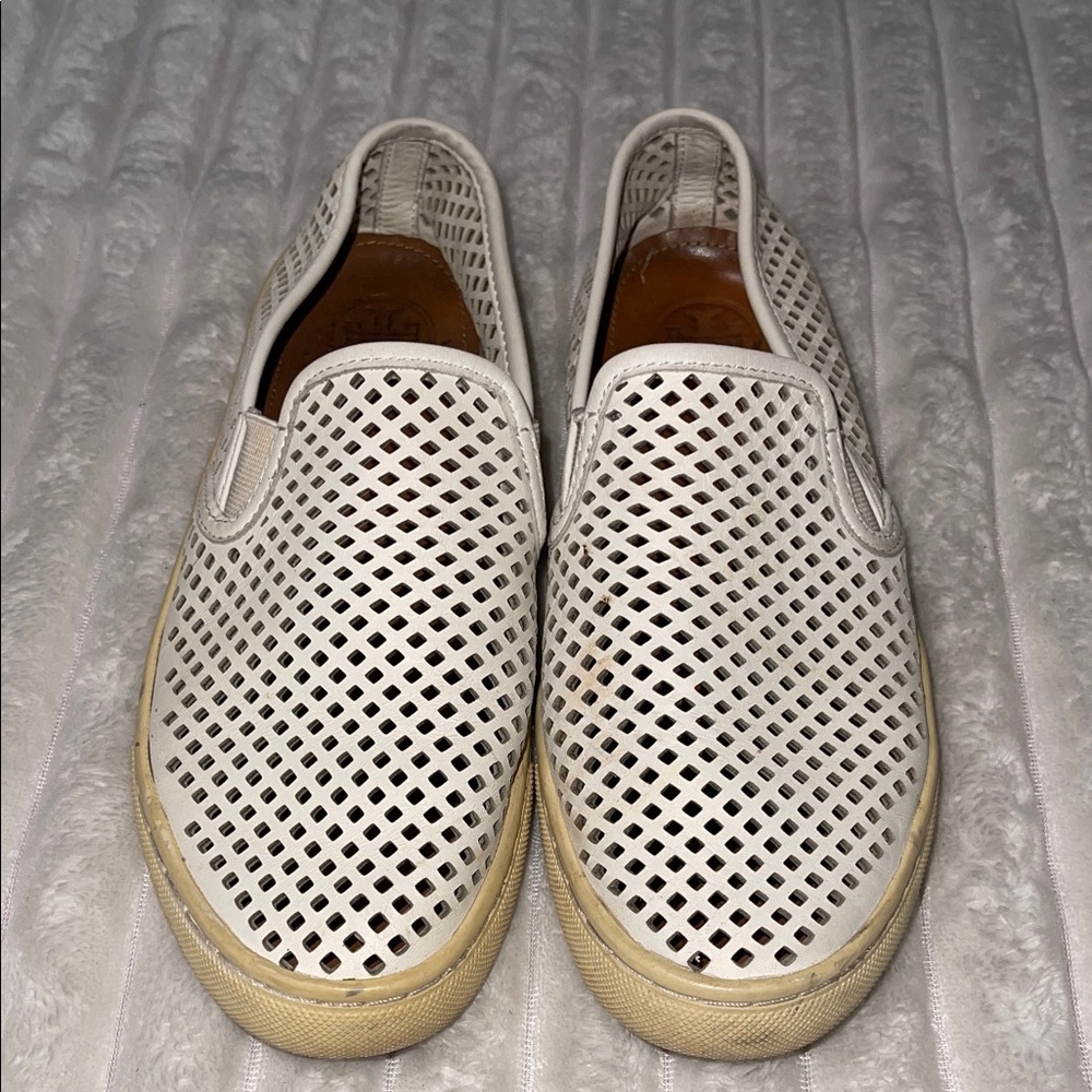 Tory Burch White Perforated Slip-Ons | Size 7.5 Women